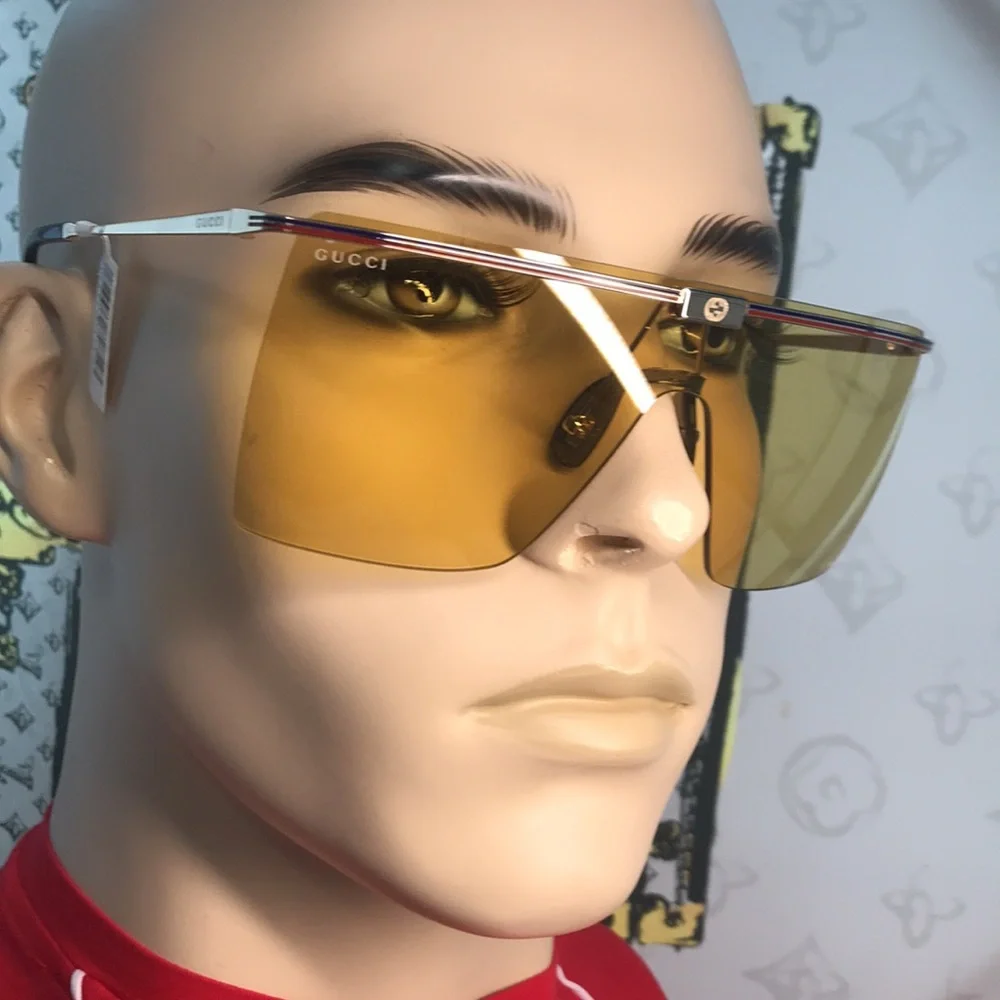 New Authentic GG1096S 003 Sunglasses by Gucci™ Shield, Material: Metal, Rimless.